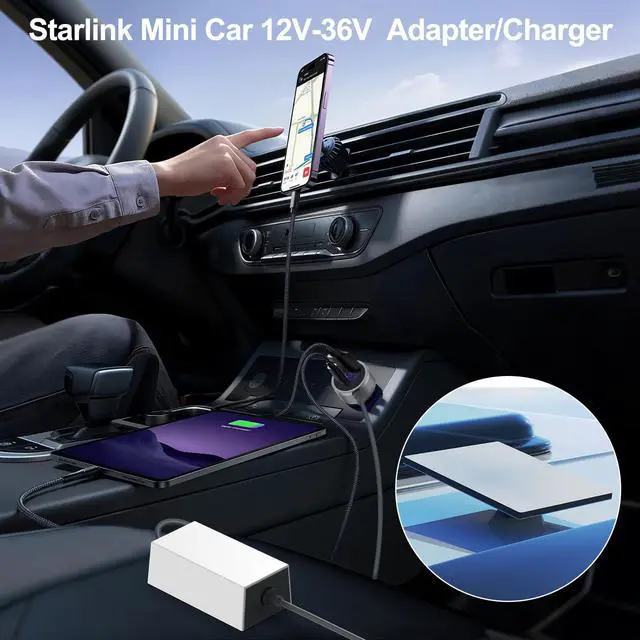 Alt view image 6 of 7 - Starlink Mini Car Adapter for DC Power Cable Accessories with 3 in 1 Cigarette Lighter Adapter,Starlink Mini Step Up Booster[12-36V Input,36V/1.67A Output] Compatible with Car, RV,Truck,Boat