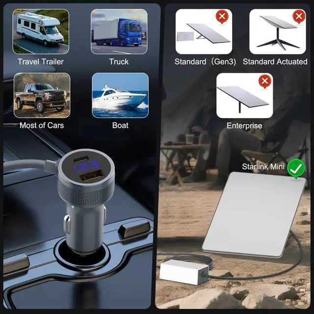 Alt view image 7 of 7 - Starlink Mini Car Adapter for DC Power Cable Accessories with 3 in 1 Cigarette Lighter Adapter,Starlink Mini Step Up Booster[12-36V Input,36V/1.67A Output] Compatible with Car, RV,Truck,Boat