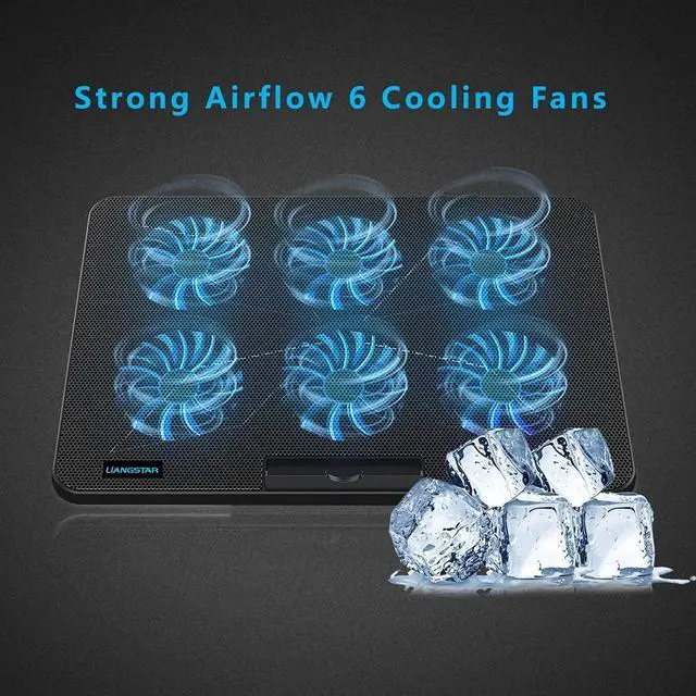 Alt view image 4 of 7 - Laptop Cooling Pad, Laptop Cooler with 6 Quiet Fans for 12-17 Inch Notebook Gaming Fan Stable Stand, 7 Height & Wind Speed Adjustable, 2 USB Port & Phone Holder (Black)