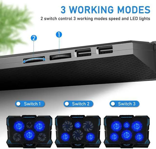 Alt view image 5 of 7 - Laptop Cooling Pad, Laptop Cooler with 6 Quiet Led Fans for 15.6-17 Inch Laptop Cooling Fan Stand, Portable Ultra Slim USB Powered Gaming Laptop Cooling Pad, Switch Control Fan Speed Function