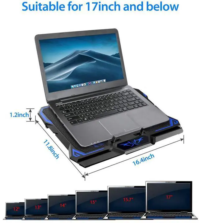 Alt view image 4 of 7 - Laptop Cooling Pad, Laptop Cooler with 6 Quiet Led Fans for 15.6-17 Inch Laptop Cooling Fan Stand, Portable Ultra Slim USB Powered Gaming Laptop Cooling Pad, Switch Control Fan Speed Function