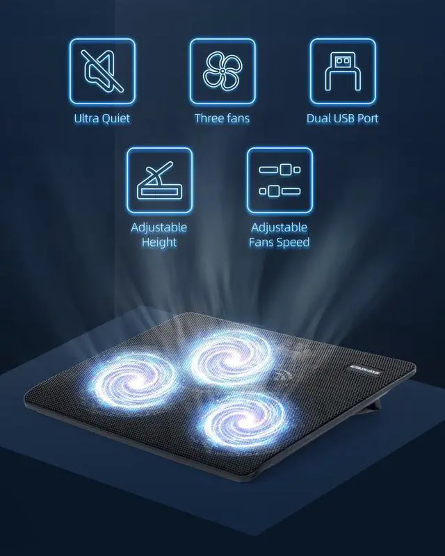 Alt view image 6 of 7 - 12"-17" Slim Laptop Cooling Pad - USB Powered [3 Fans]