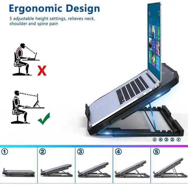 Alt view image 2 of 7 - Adjustable Laptop Stand with 6 Quiet Cooling Fans, Upgraded Laptop Cooler Cooling Pad, Aluminum Laptop Stand for Desk Foldable, Ergonomic Computer Notebook Stand Holder for All Laptops and Notebook