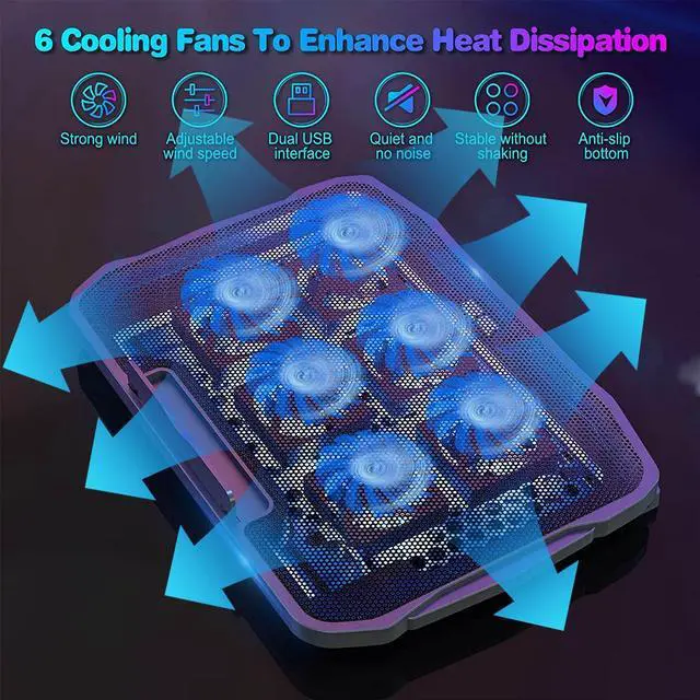 Alt view image 3 of 7 - Adjustable Laptop Stand with 6 Quiet Cooling Fans, Upgraded Laptop Cooler Cooling Pad, Aluminum Laptop Stand for Desk Foldable, Ergonomic Computer Notebook Stand Holder for All Laptops and Notebook