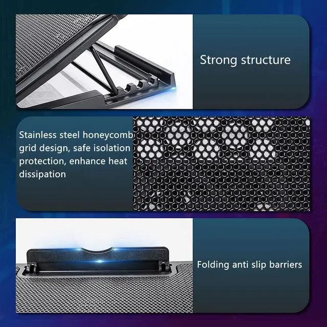 Alt view image 6 of 7 - Adjustable Laptop Stand with 6 Quiet Cooling Fans, Upgraded Laptop Cooler Cooling Pad, Aluminum Laptop Stand for Desk Foldable, Ergonomic Computer Notebook Stand Holder for All Laptops and Notebook