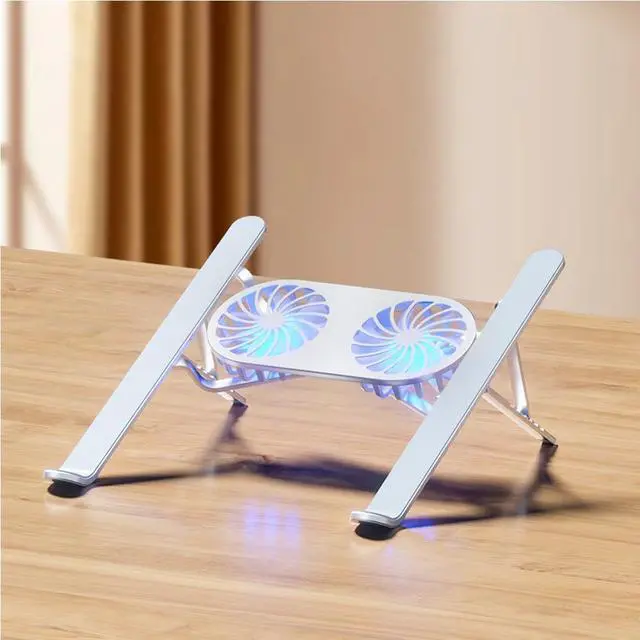 Main image of Mayten Laptop Stand with Cooling Fans, Aluminum Foldable and Portable Laptop Holder for Desk, Ventilated Cooling Notebook Stand with Low-Noise Fans for All 10-17 Notebook Computer-with Light-Silver