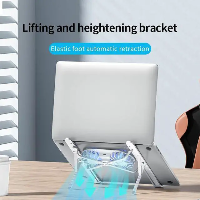 Alt view image 2 of 6 - Mayten Laptop Stand with Cooling Fans, Aluminum Foldable and Portable Laptop Holder for Desk, Ventilated Cooling Notebook Stand with Low-Noise Fans for All 10-17 Notebook Computer-with Light-Silver