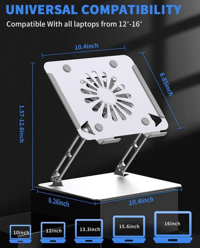 Alt view image 4 of 7 - SOUNDANCE Laptop Cooling Pad with Upgrade Low-Noise Fan and 3.0 USB Hubs, Ventilated Laptop Cooler Prevent Overheating, Adjustable Ergonomic Laptop Stand Support Up to 16 Gaming Notebook Computer