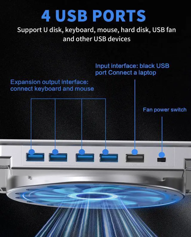 Alt view image 3 of 7 - SOUNDANCE Laptop Cooling Pad with Upgrade Low-Noise Fan and 3.0 USB Hubs, Ventilated Laptop Cooler Prevent Overheating, Adjustable Ergonomic Laptop Stand Support Up to 16 Gaming Notebook Computer