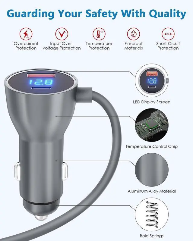 Alt view image 4 of 7 - Starlink Mini Cable Car Charger 10FT Starlink Mini Power Cable DC 12V 24V Cigarette Lighter Power Cord with Digital Display USB C PD 30W and USB A QC 3.0 30W Ports for Trucks and Cars