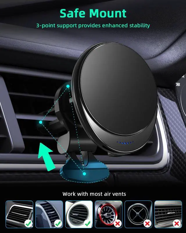 Alt view image 6 of 6 - for 15W MagSafe Car Mount Charger - 15W Magnetic Fast Charging Auto-Alignment Air Vent Mount | Compatible with iPhone 16/15/14/13/12 Series