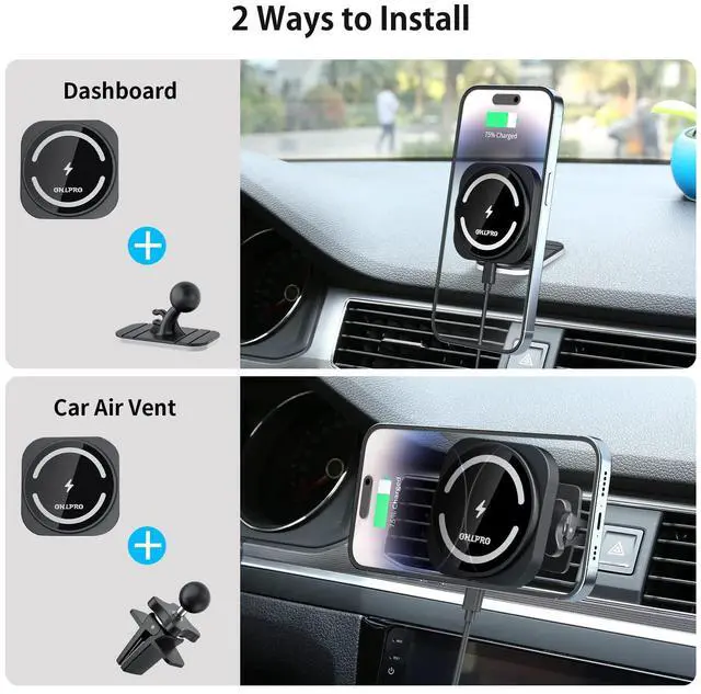 Alt view image 2 of 7 - OHLPRO for Magsafe Car Charger for Women Men, Magnetic Wireless Car Mount for iPhone 17 Pro Max, 16/15 Series, 15W Fast Charging Phone Holder Vent and Dashboard