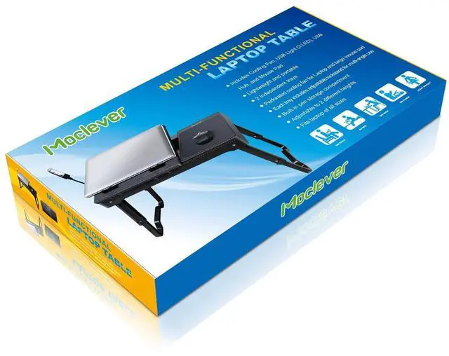 Alt view image 6 of 7 - Moclever Laptop Bed Stand  Adjustable Laptop Table with Cooling Fan, Foldable Laptop Desk with USB Hub, LED Light & Storage  Multi-Functional Computer Tray for Bed, Sofa, Home, and Office