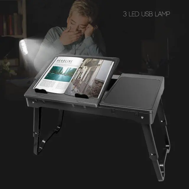 Alt view image 7 of 7 - Moclever Laptop Bed Stand  Adjustable Laptop Table with Cooling Fan, Foldable Laptop Desk with USB Hub, LED Light & Storage  Multi-Functional Computer Tray for Bed, Sofa, Home, and Office