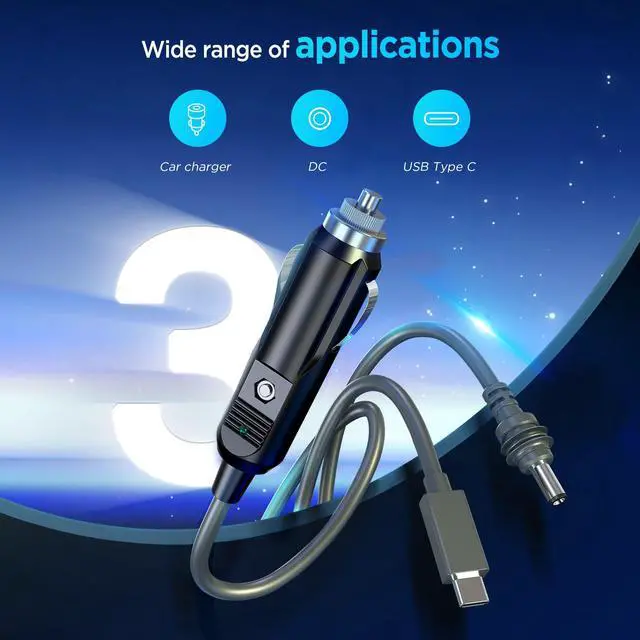 Alt view image 7 of 7 - Hugener 3 in 1 Starlink Mini Cable 10FT/ 3M, High-Speed USB C/Car Charger/DC to DC Replacement Cable for Starlink Mini Power, Waterproof Extension Power Cable Accessories