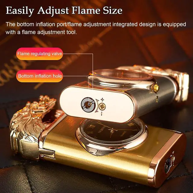 Alt view image 4 of 7 - Torch Lighter, Exquisite Relief Dual Flame - Windproof Adjustable Jet Flame and Soft Flame, Refillable Butane Lighter for Candle, BBQ, Kitchen, Camping (Without Butane)-Black G