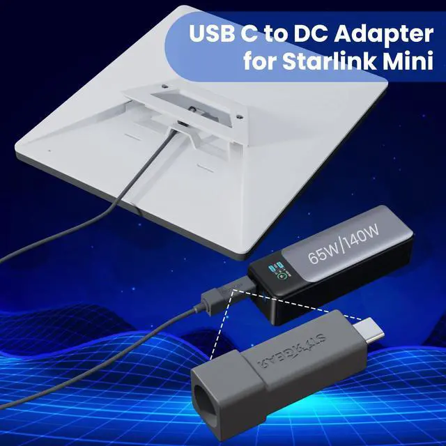 Alt view image 2 of 7 - Starlink Mini Cable Adapter, USB C to DC Adapter Power Cable Adapter for Starlink Mini, USB C Male to DC Female for Power Cord Work with 20V/65W, 20V/100W, 28V/140W PD Power Source