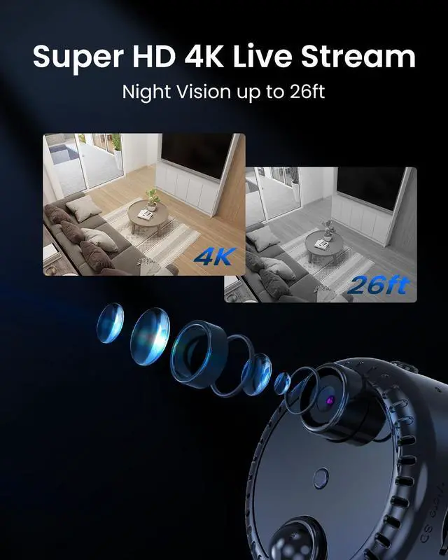 Alt view image 7 of 7 - VIDCASTIVE 4K Mini WiFi Indoor Camera Wireless Nanny Cam with Night Vision, AI Motion Detection, Long Battery Life, Cloud & SD Storage