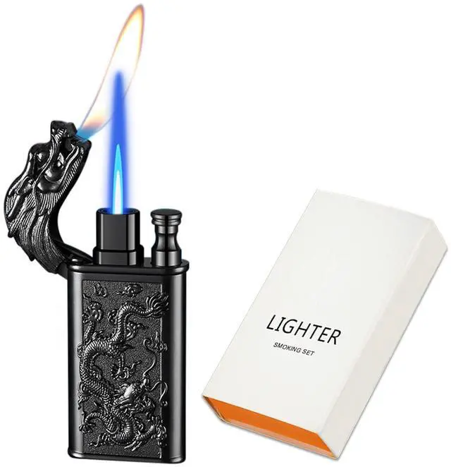 Main image of Torch Lighter, Cool Relief Dragon Dual Flame - Windproof Adjustable Jet Flame and Soft Flame, Refillable Butane Lighter for Gift, Candle, BBQ, Kitchen, Camping (Without Butane)-Black