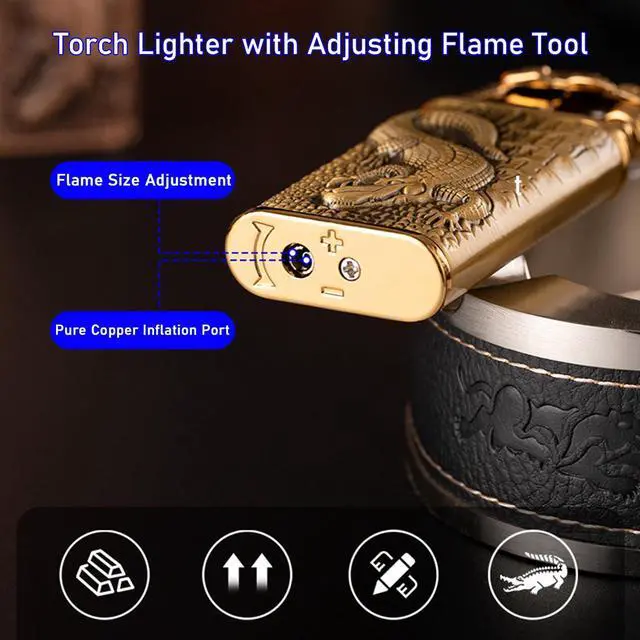 Alt view image 4 of 7 - Torch Lighter, Cool Relief Dragon Dual Flame - Windproof Adjustable Jet Flame and Soft Flame, Refillable Butane Lighter for Gift, Candle, BBQ, Kitchen, Camping (Without Butane)-Black
