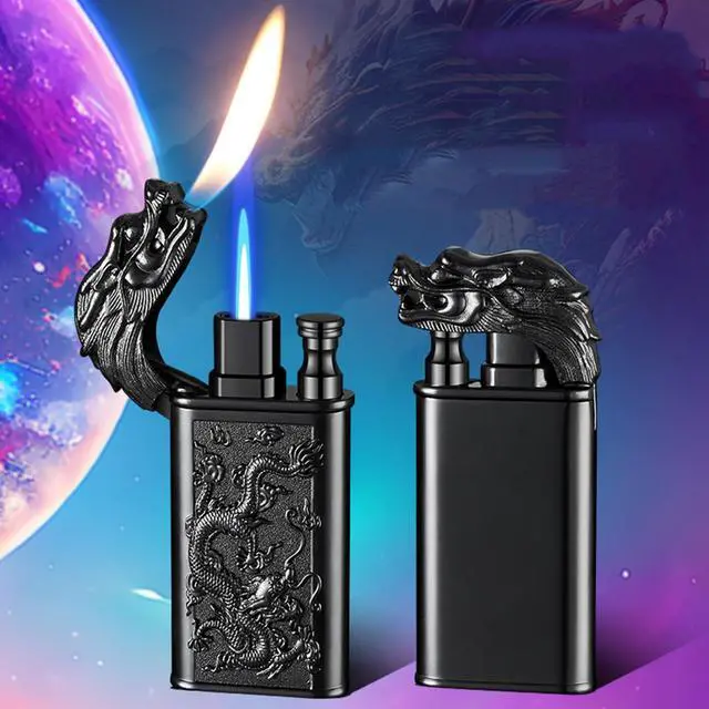 Alt view image 7 of 7 - Torch Lighter, Cool Relief Dragon Dual Flame - Windproof Adjustable Jet Flame and Soft Flame, Refillable Butane Lighter for Gift, Candle, BBQ, Kitchen, Camping (Without Butane)-Black