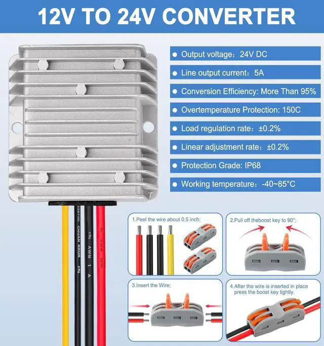 Alt view image 2 of 7 - KEHIPI 12V to 24V Boost Converter 5A 120W DC 12V to 24V Step Up Converter Voltage Regulator Transformer for Golf Carts, Solar System, RV, LED Lights