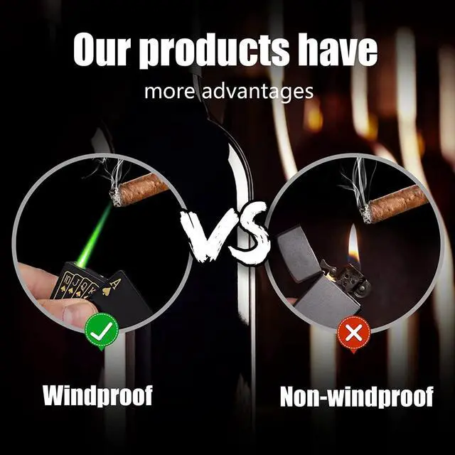 Alt view image 2 of 7 - Jet Torch Lighter, 2 Pack, Green+Red Flame Ace Card Lighter, Cool Lighter Windproof Poker Design, Refillable Butane, for Outdoor, Indoor, Camping, BBQ, Candle, Birthday, Gift (Without Gas)