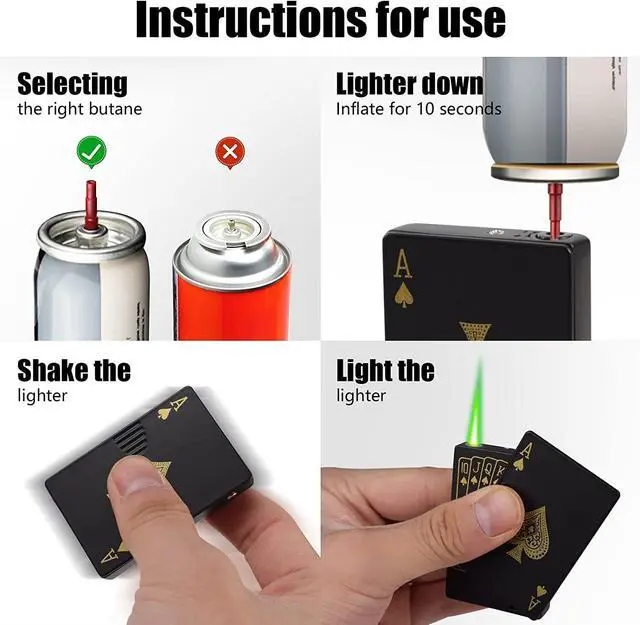 Alt view image 6 of 7 - Jet Torch Lighter, 2 Pack, Green+Red Flame Ace Card Lighter, Cool Lighter Windproof Poker Design, Refillable Butane, for Outdoor, Indoor, Camping, BBQ, Candle, Birthday, Gift (Without Gas)