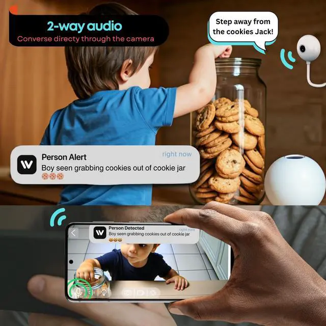 Alt view image 3 of 7 - Recmoment Indoor Security Camera,2K 2.4G WiFi Baby/Pet/Dog/Nanny Cameras for Home Security,AI descriptive Notification, AI Cameras with 2-Way Talk, Color Night Vision, AI Smart Detection,911Emergency