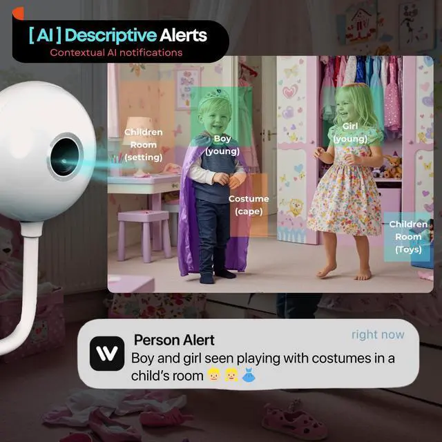 Alt view image 4 of 7 - Recmoment Indoor Security Camera,2K 2.4G WiFi Baby/Pet/Dog/Nanny Cameras for Home Security,AI descriptive Notification, AI Cameras with 2-Way Talk, Color Night Vision, AI Smart Detection,911Emergency