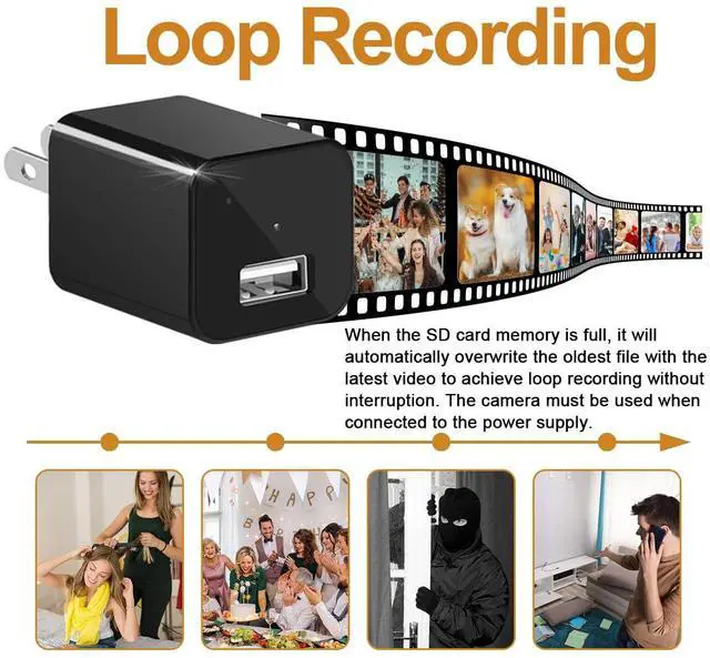 Alt view image 5 of 6 - 2025 New Hidden Camera Detector with Charger, 1080P Security Portable Camera, Mini Nanny Cam with Loop Working for Indoor/Ourdoor Surveillance, No Audio, No WiFi, up to 64GB SD Card (Not Included)