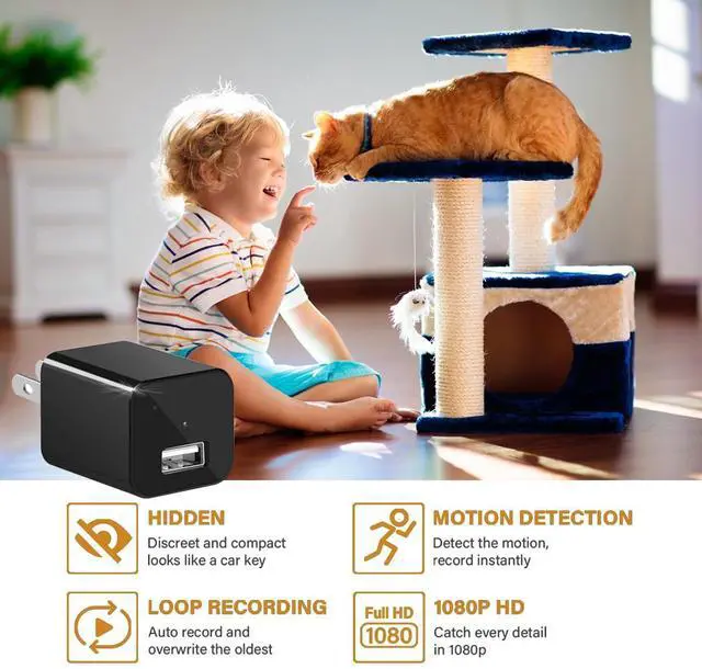 Alt view image 4 of 6 - 2025 New Hidden Camera Detector with Charger, 1080P Security Portable Camera, Mini Nanny Cam with Loop Working for Indoor/Ourdoor Surveillance, No Audio, No WiFi, up to 64GB SD Card (Not Included)