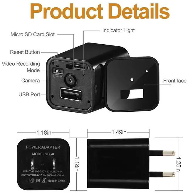 Alt view image 6 of 6 - 2025 New Hidden Camera Detector with Charger, 1080P Security Portable Camera, Mini Nanny Cam with Loop Working for Indoor/Ourdoor Surveillance, No Audio, No WiFi, up to 64GB SD Card (Not Included)