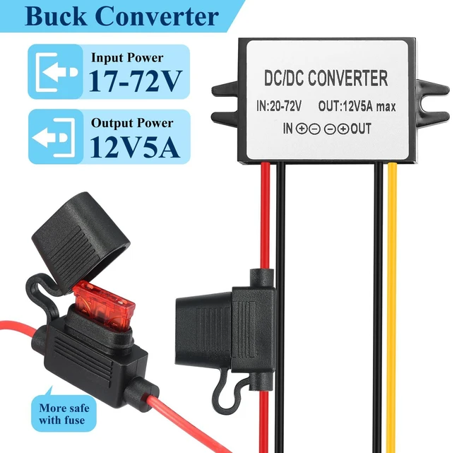 Alt view image 2 of 7 - 5A 60W DC-DC 20V-72V to 12V Step Down Converter with Fuse 20V-72V to 12V Buck Converter Voltage Reducer Regulator Waterproof Transformer for Golf Cart CNC Equipment RV Accessories