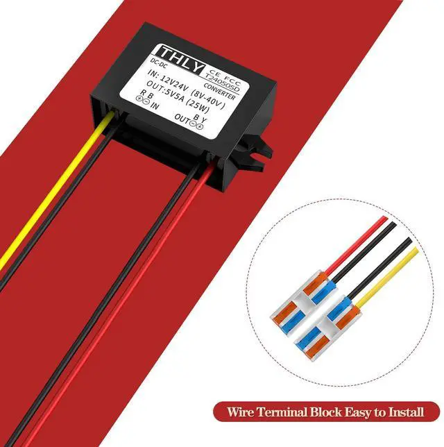 Alt view image 4 of 7 - 12V to 5V Step Down Converter 5A 25W with Wire Terminal Block, More safe 24V to 5V DC Converter, Buck Converter 12V to 5V for Truck Vehicle Boat System (Accept DC 8-40V Inputs)
