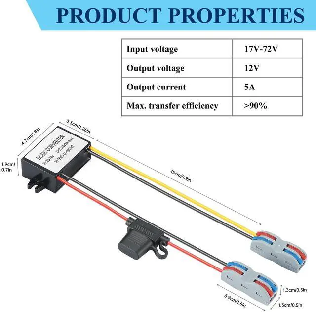 Alt view image 7 of 7 - IP67 Waterproof DC-DC Converter 17-72V to 12V 5A 60W - Voltage Regulator for Trucks, Tractors, Solar Systems (Dust/Shock Proof)