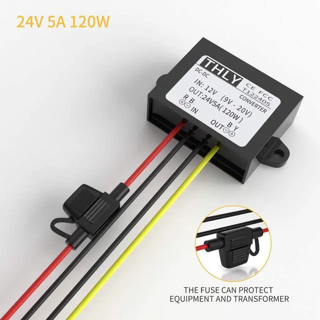 Alt view image 2 of 7 - 12V to 24V Voltage Converter, DC Boost Converter 5A 120W Step Up Transformer with Fuse Waterproof Transformer 12v for Golf Cart LED Light Motor Truck Vehicle Boat etc.