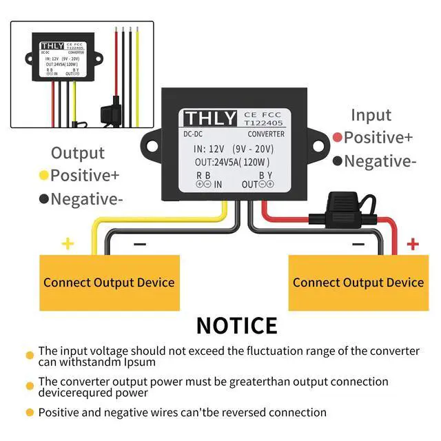 Alt view image 7 of 7 - 12V to 24V Voltage Converter, DC Boost Converter 5A 120W Step Up Transformer with Fuse Waterproof Transformer 12v for Golf Cart LED Light Motor Truck Vehicle Boat etc.