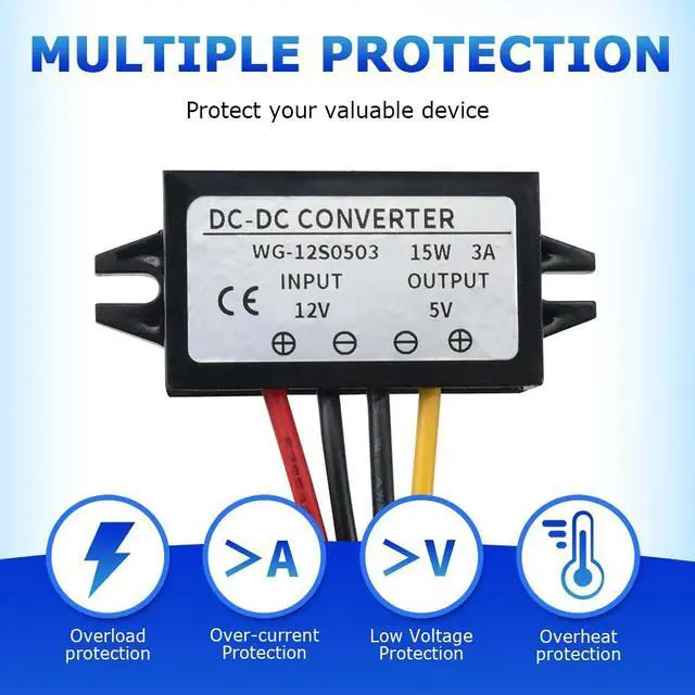 Alt view image 4 of 6 - 2Pcs 12/24V to 5V 5A 25W DC-DC Step Down Converter, Power Supply Adapter Compatible with Solar Panel, Waterproof Voltage Regulator Car Charging Transformation