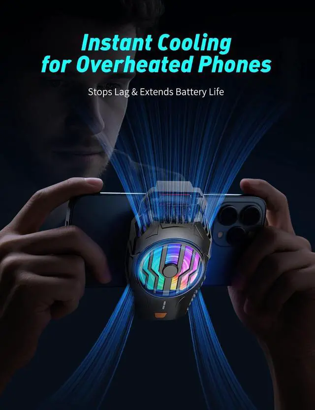 Alt view image 2 of 7 - SURILEHEGE Cell Phone Cooler for Gaming, Mobile Phone Cooling Fan Radiator for iPhone Android Smartphone Live Streaming