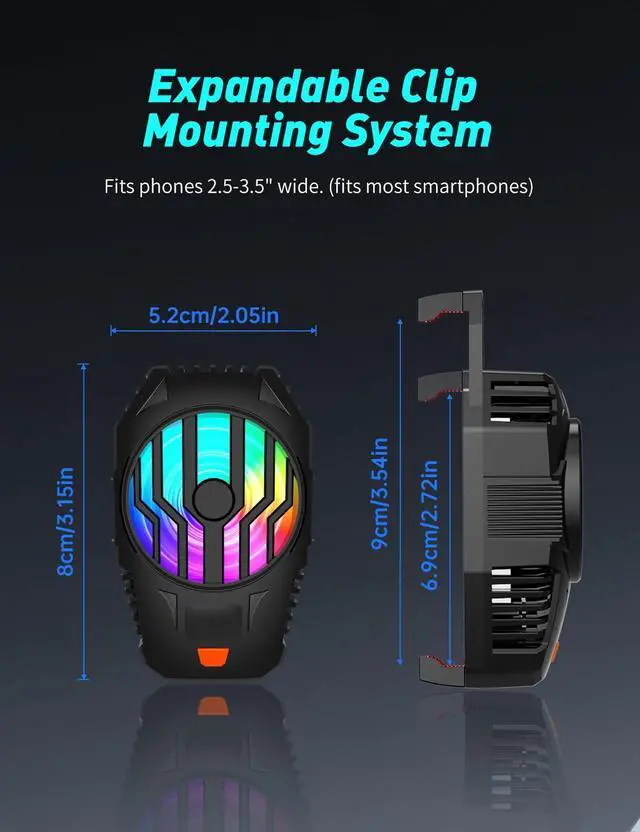 Alt view image 3 of 7 - SURILEHEGE Cell Phone Cooler for Gaming, Mobile Phone Cooling Fan Radiator for iPhone Android Smartphone Live Streaming