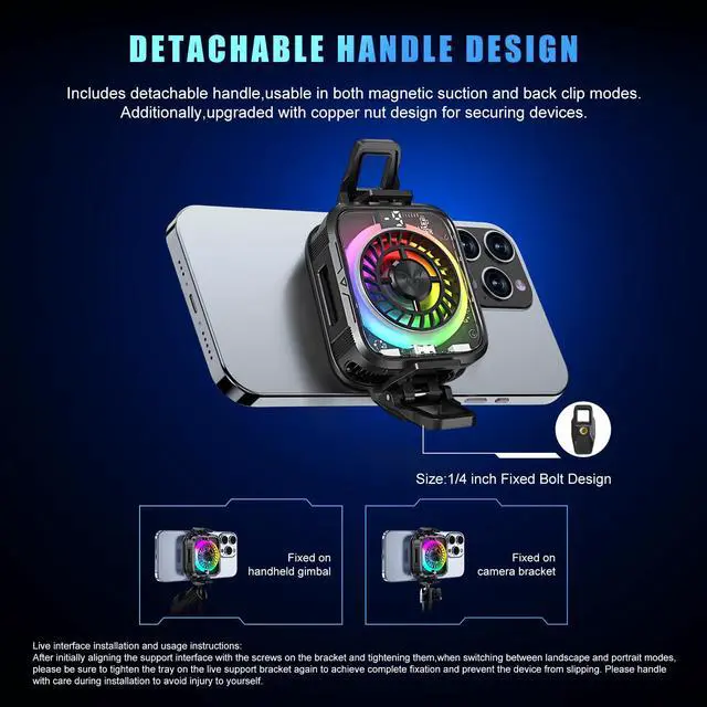 Alt view image 7 of 7 - Magnetic Cell Phone Cooler with Clip, Semiconductor Mobile Phone Cooling Fan Radiator Type-C Wired with Temperature Display, Compatible with iPhone/Android/Tablet/IPad for Gaming, Live Streaming