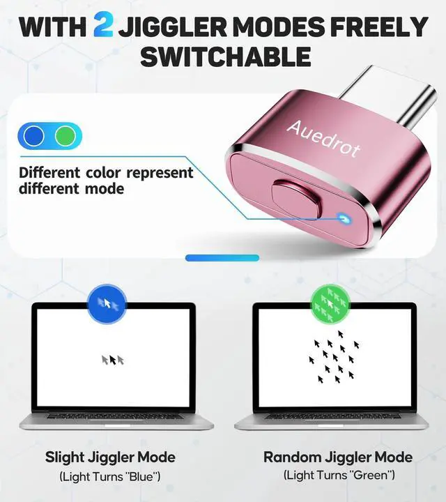Alt view image 2 of 7 - AUEDROT Mouse Jiggler Undetectable USB-C Mouse Mover with Switch Button, Automatic Type-C Wiggler with 2 Jiggle Modes, Plug & Play, Keep Computer/Laptop Awake, Rose Gold