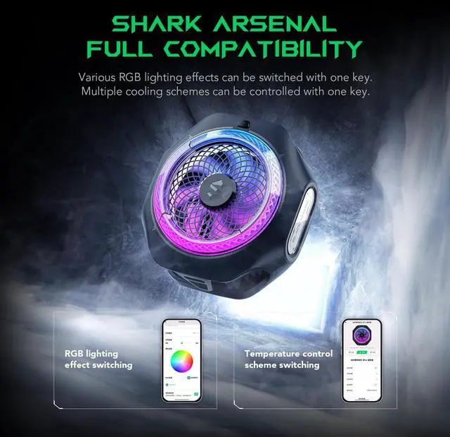 Alt view image 5 of 7 - Black Shark Magnetic Cell Phone Cooler 4Pro, Portable RGB Cooling Fan, Cellphone Radiator with Removable Grip, App-Controlled Smart Temperature Control for iPhone MagSafe Series/Android/Tablet/iPad