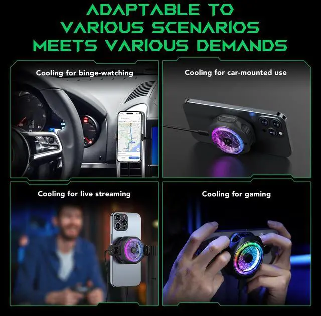 Alt view image 6 of 7 - Black Shark Magnetic Cell Phone Cooler 4Pro, Portable RGB Cooling Fan, Cellphone Radiator with Removable Grip, App-Controlled Smart Temperature Control for iPhone MagSafe Series/Android/Tablet/iPad