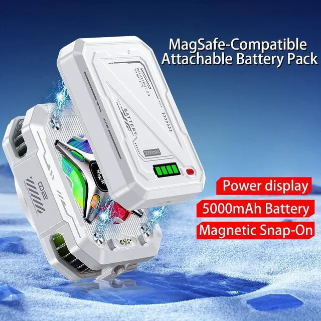 Alt view image 7 of 7 - Magnetic Phone Cooler with Rechargeable Battery, LED Cooling Fan with Semiconductor Cooling,Phone Cooler with Power Display, Suitable for Phone Gaming Enthusiasts, Live Broadcast Crowd Network (white)