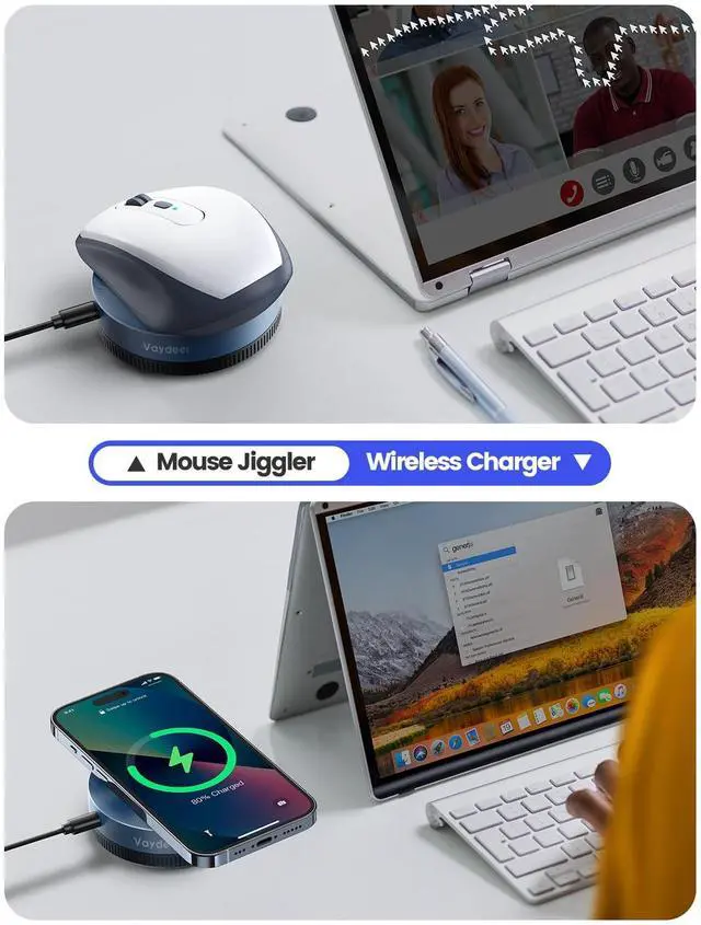 Alt view image 7 of 7 - Vaydeer Multiple Mouse Mover, W1 Mouse jigglerWireless Charger 2-in-1, Undetectable Shaker Wiggler Device, Automatic Phone Charging Pad, Quiet Mice Giggler Juggler to Keep PC Active