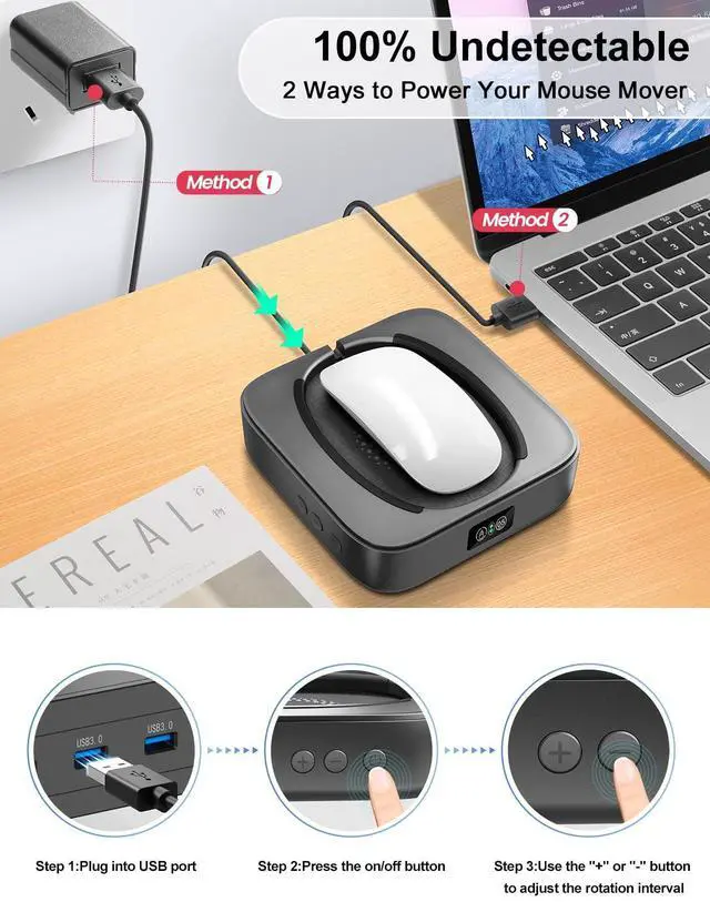 Alt view image 7 of 7 - Mouse Mover Undetectable, Super-Silent Mouse Jiggler Device Move Randomly, Automatic Wiggler Shaker Giggler, Adjustable Interval Timer, Keep Computer Laptop Active for Office Home Remote Work