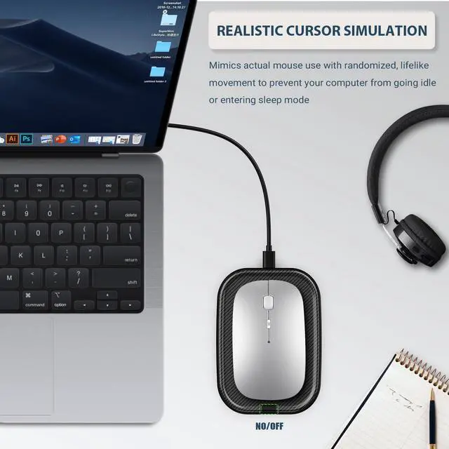 Alt view image 2 of 5 - Yonktoo Mouse Jiggler Undetectable  Ultra Slim Mouse Mover with Realistic Movement, No Software Needed, Keeps Your PC Awake and Active, Keeps Computer Awake for Office or Remote Work - Black