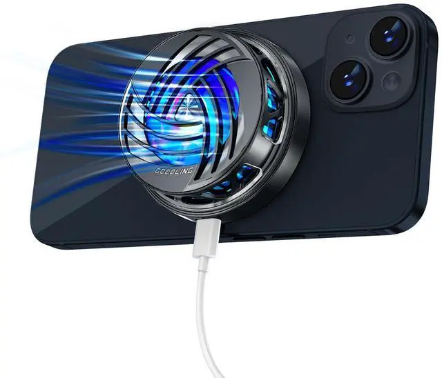 Main image of PEPPER JOBS Cell Phone Fan Magnetic Cooler, Cooling Fan with Magnetic Plates LED Display RGB Lights and Instant Cooling System Without Noise for iPhone 11 12 13 14 Series/Android/Tablet/iPad-Black